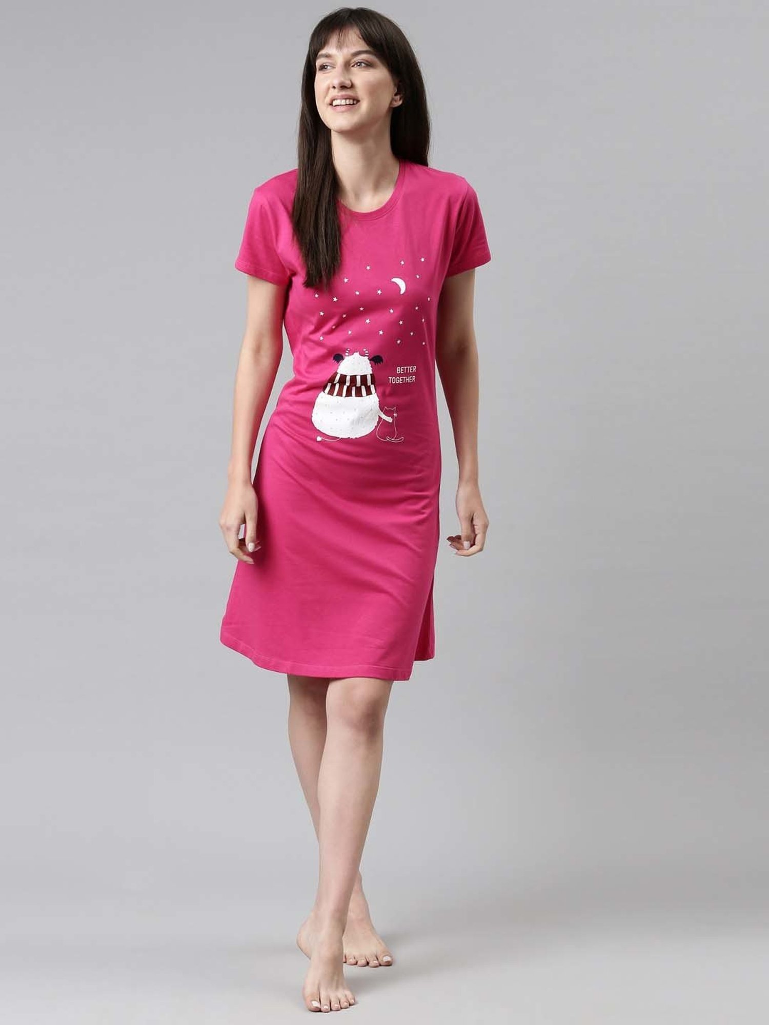 TWIN BIRDS Pink Printed Sleep Tee