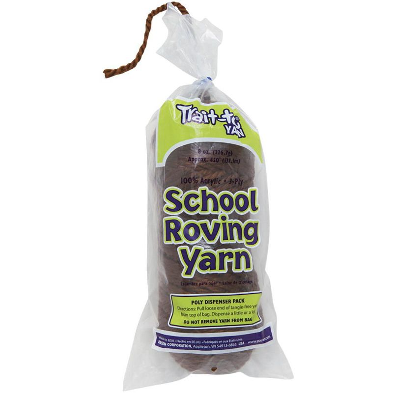 Trait Tex 3-Ply Jumbo-Weight School Roving Yarn, 450 ft Poly Dispenser, Dark Brown, 8 oz Skein
