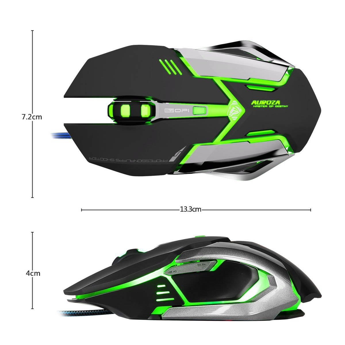 E-3LUE Gaming Mouse with Adjustable DPI,LED USB Optical Ergonomic Wired Computer Mice for Gamer,PC,Mac,Laptop,Macbook,Black