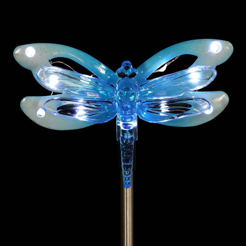 33.85" Metal and Acrylic Solar Dragonfly Stake Blue - Exhart