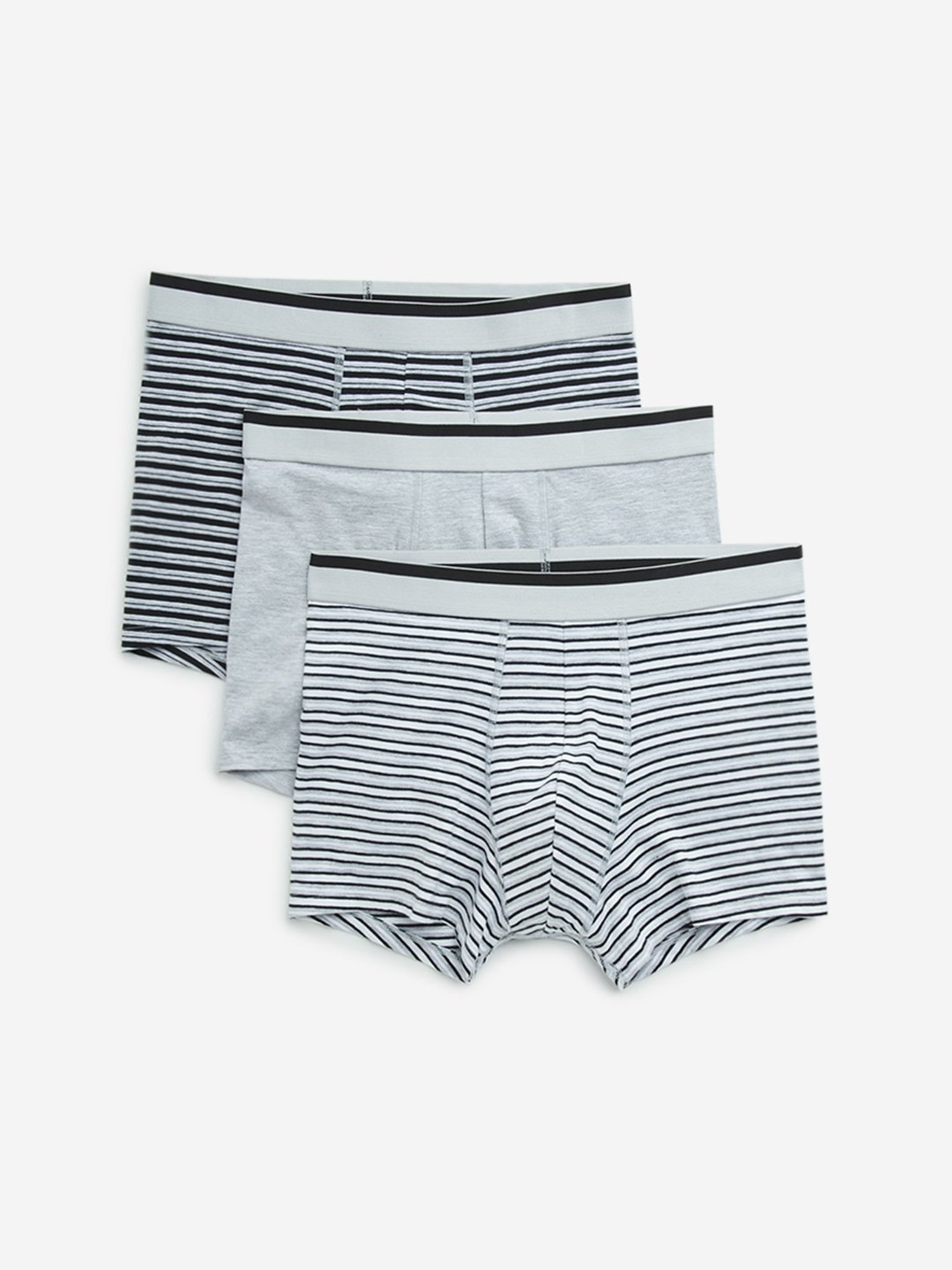 WES Lounge by Westside Grey Striped Cotton Blend Trunks - Pack of 3