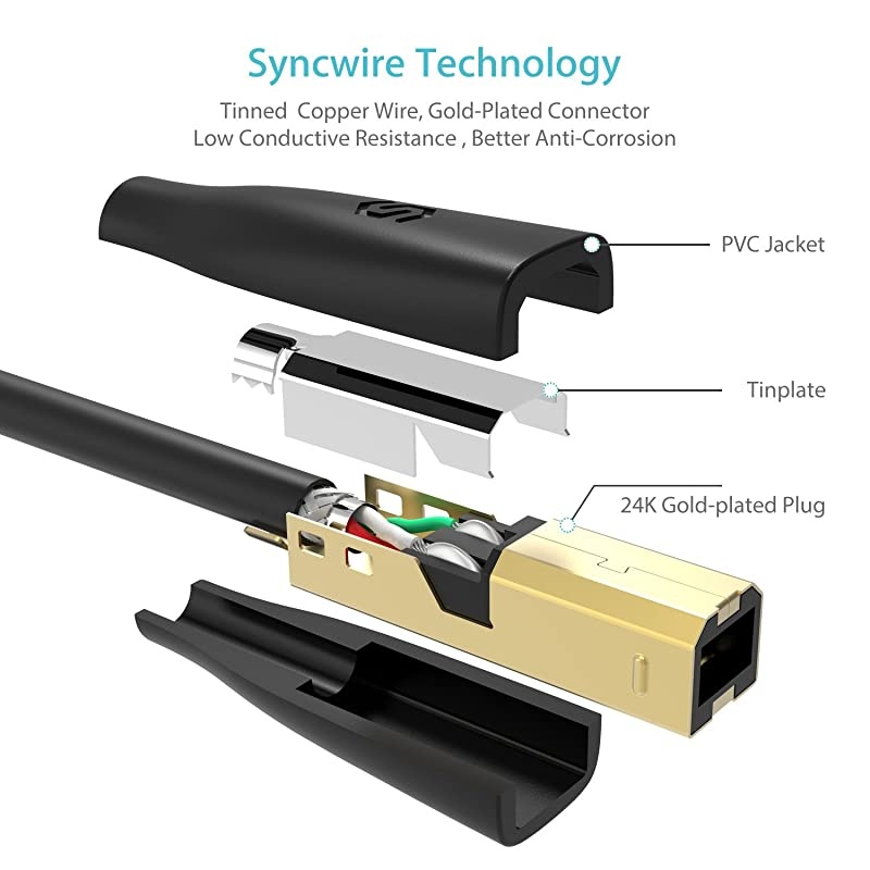 Printer Cable High Speed Syncwrie 65ft 20 Printer Scanner Cable Type A Male to B Male Cord for HP Canon Dell Lexmark Epson Xerox Samsung amp More Black