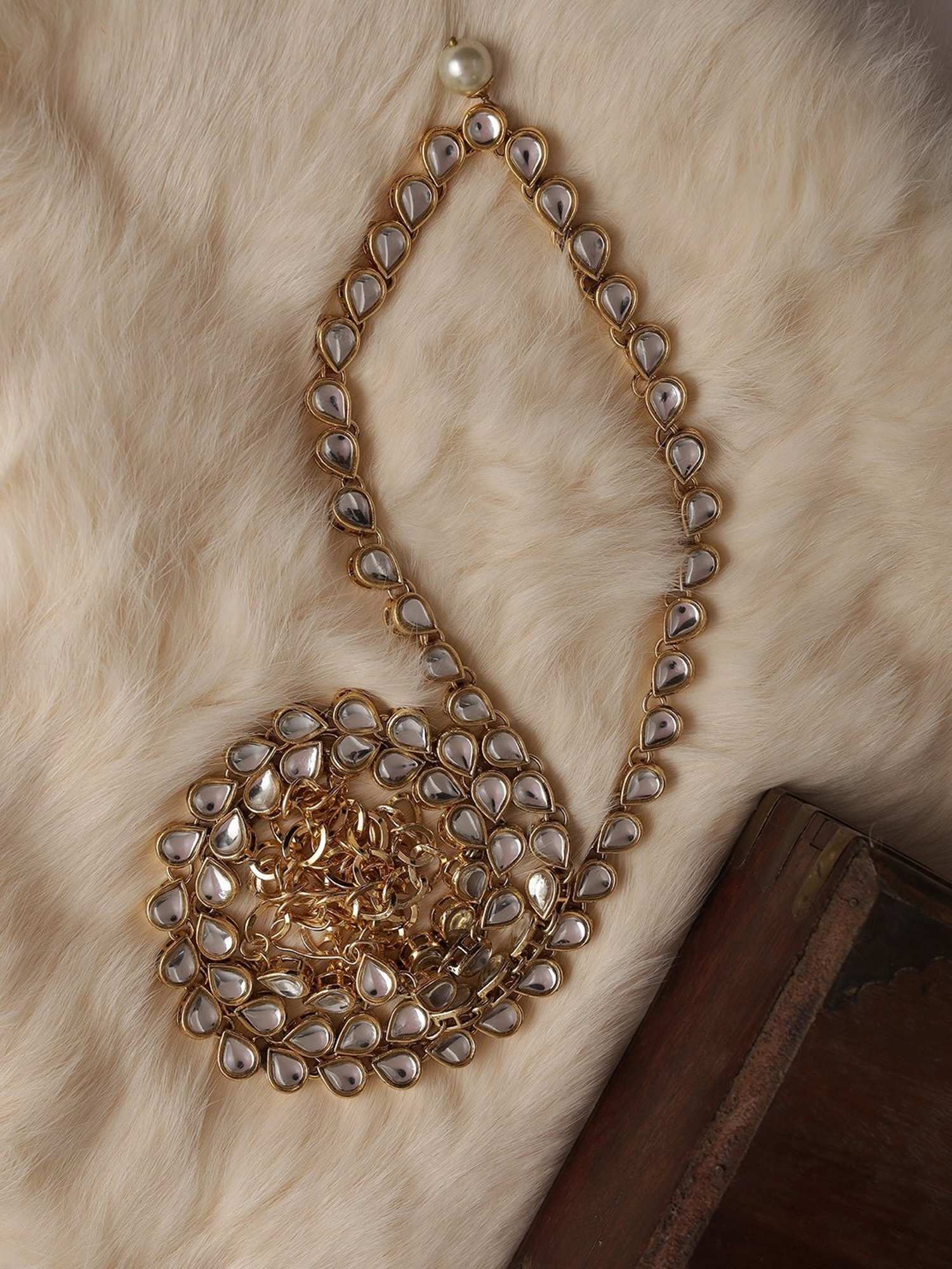 Aatmana Gold-Plated White Kundan-Studded Waistband for Girls & Women