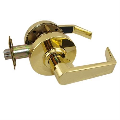Maxtech, LKLE13015-3, Bright Brass US3, Classroom, Office Vestibule, Passage Always Open OR Storeroom Always Locked,  Grade 2 Commercial Cylindrical ADA Angled Lever Lockset