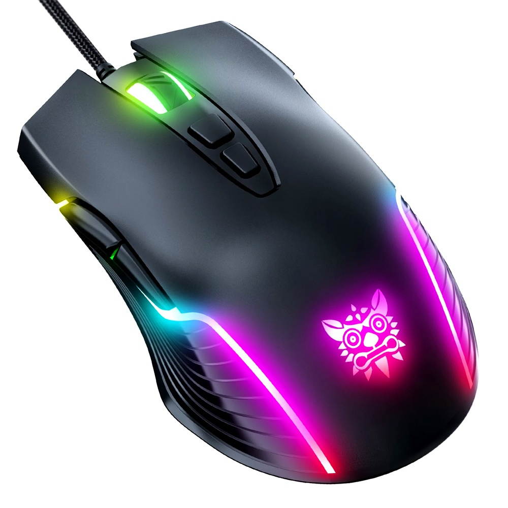 ONIKUMA CW905 7 Keys Wired Gaming Mouse Ergonomic Mouse with 6-level Adjustable DPI Colorful RGB Breathing Light Effect Black