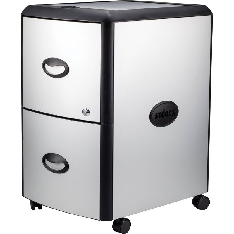 Storex 2-Drawer Mobile File Cabinet with Lock, Metal Accent Panels
