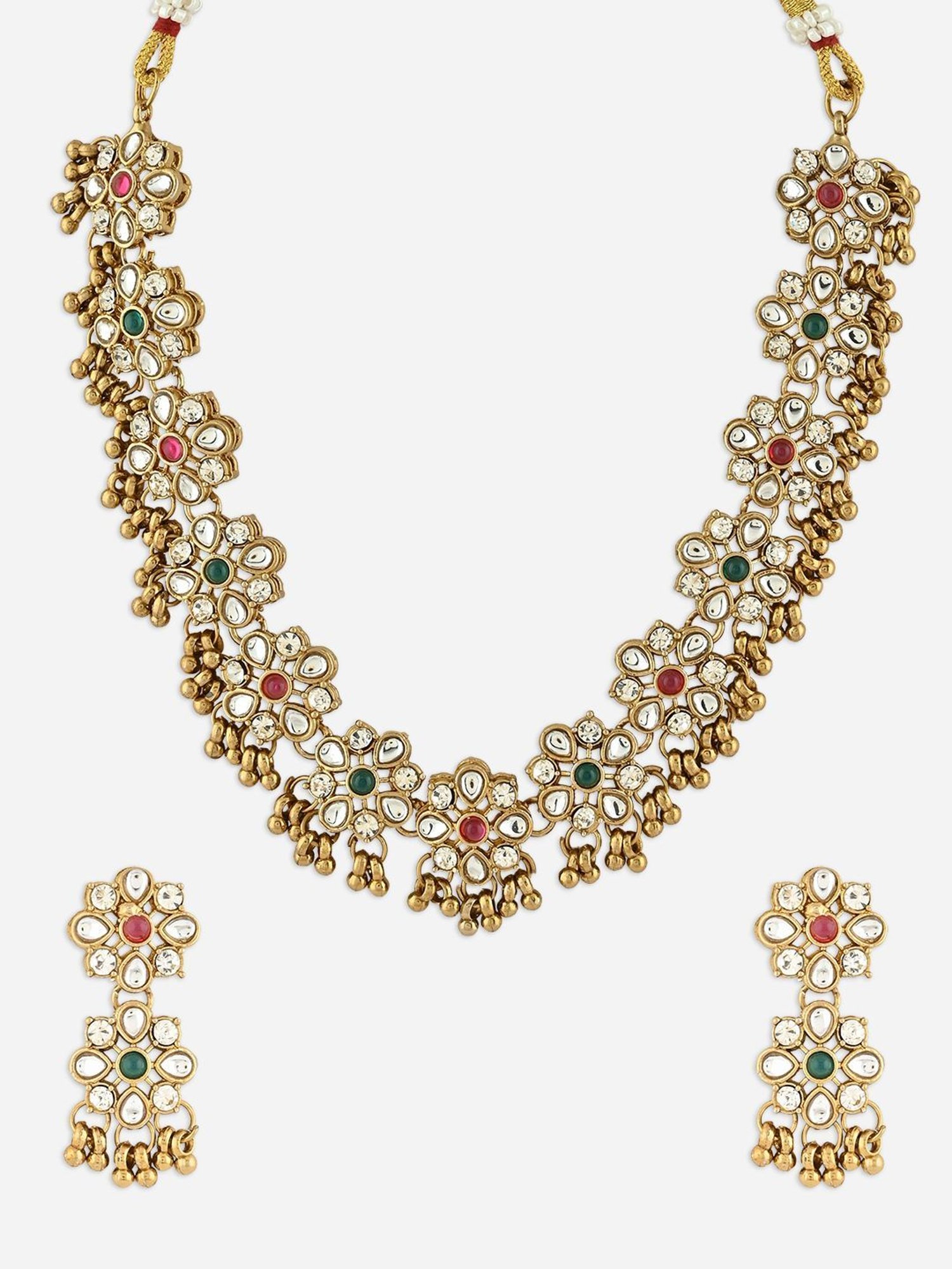 Fida Gold Floral Temple Meenakari Choker & Earrings Set for Women