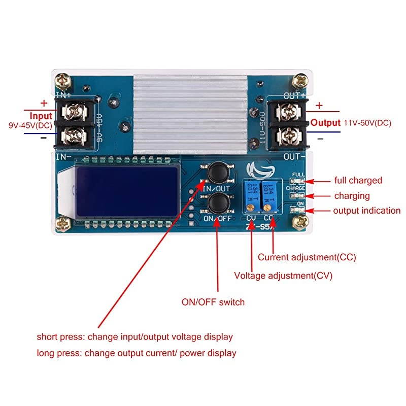 DC Boost Converter  945V 12V 24V to 1150V 36V 48V 5A DCDC Step Up Voltage Regulator Adjustable Voltage Step Up Power Supply Module with LED Display