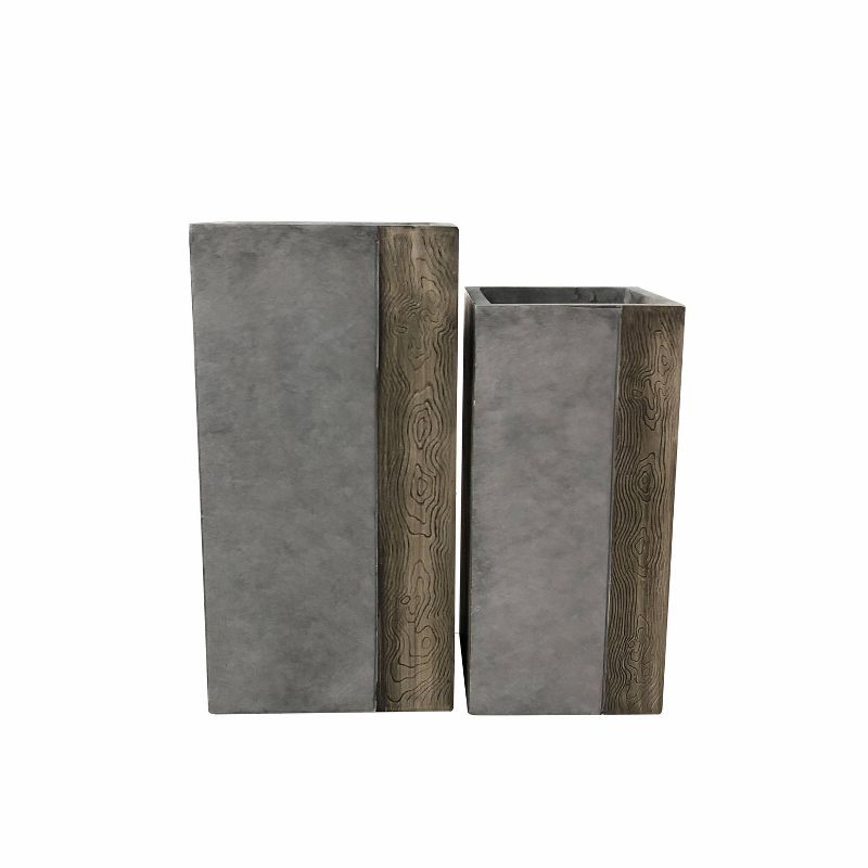 Set of 2 Kante Lightweight Concrete Modern Tall Square Outdoor Planters - Rosemead Home & Garden, Inc.