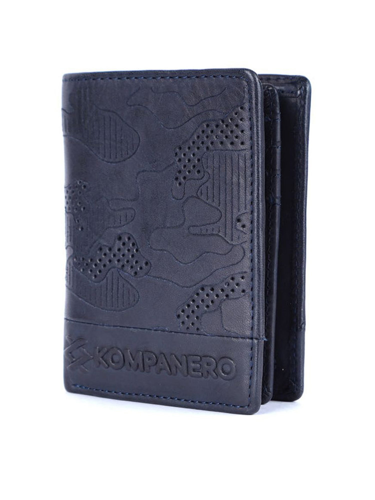 KOMPANERO Garrison Blue Leather Textured Bi-Fold Wallet