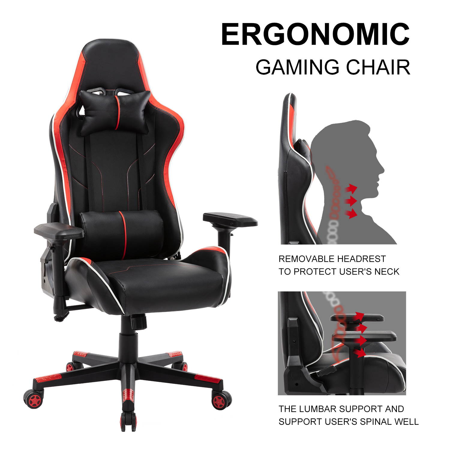 Gaming Chair, UHOMEPRO PU Leather High Back Computer Chair Office Chair, Home Desk Chair, PC Racing Chair, Executive Ergonomic Adjustable Task Chair with Headrest and Lumbar Support
