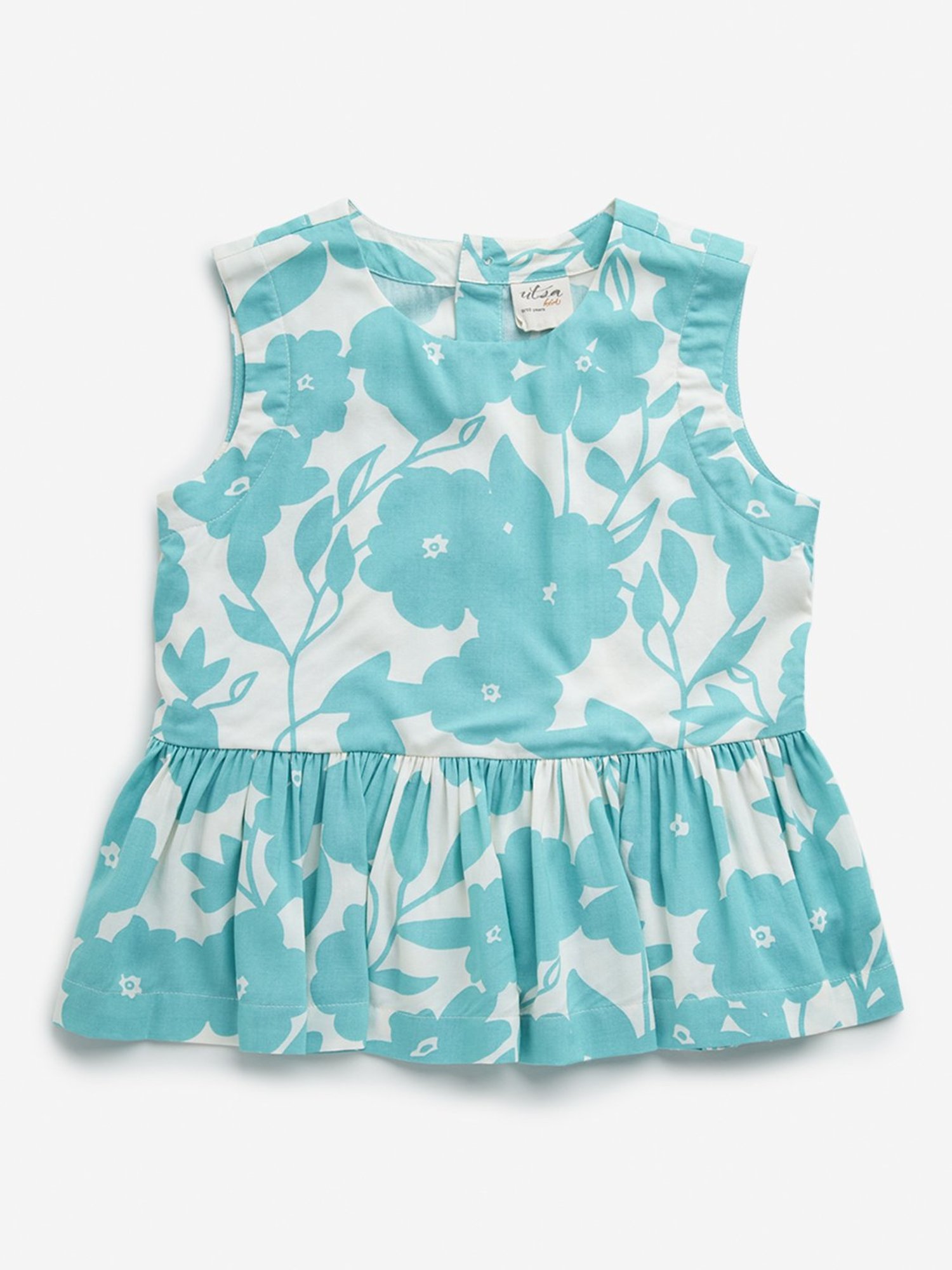 Utsa Kids by Westside Aqua Floral Print Peplum Top