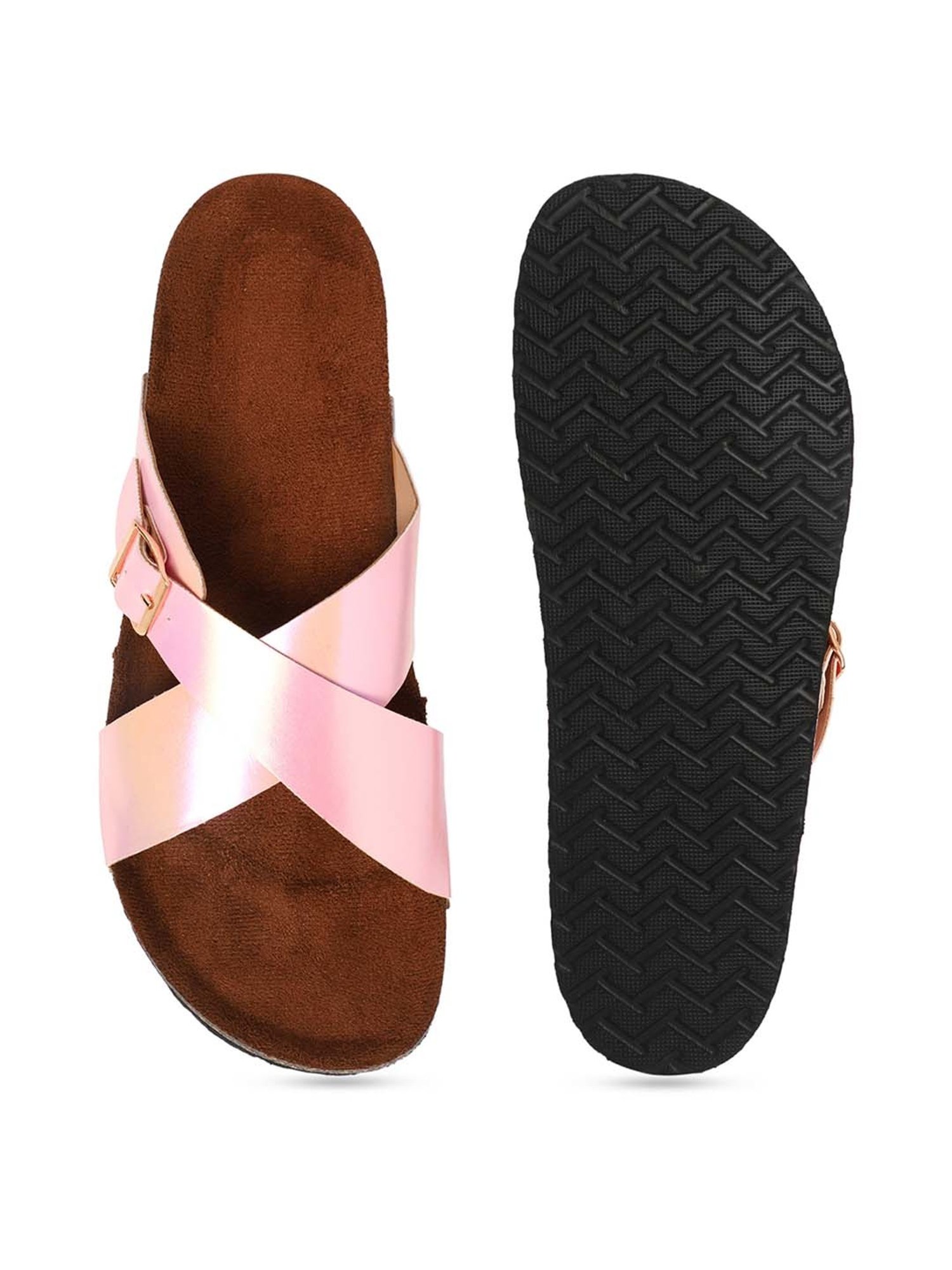 Mozafia Women's Light Pink Cross Strap Sandals
