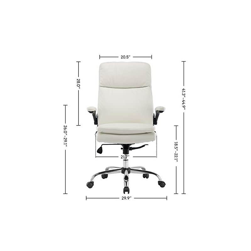 High Back Bonded Leather Executive Office Chair, Adjustable Recline Locking Flip-up Arms Computer Desk Chair, Thick Padding and Ergonomic Design for Lumbar Support (White)