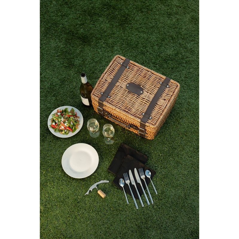 Northlight 15.5" Hand Woven Willow 2-Person Picnic Basket and Accessory Set - Brown