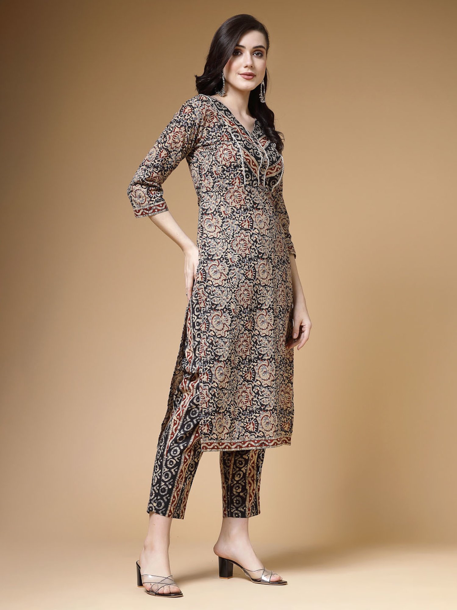 Indibelle Black Cotton Printed Straight Kurta