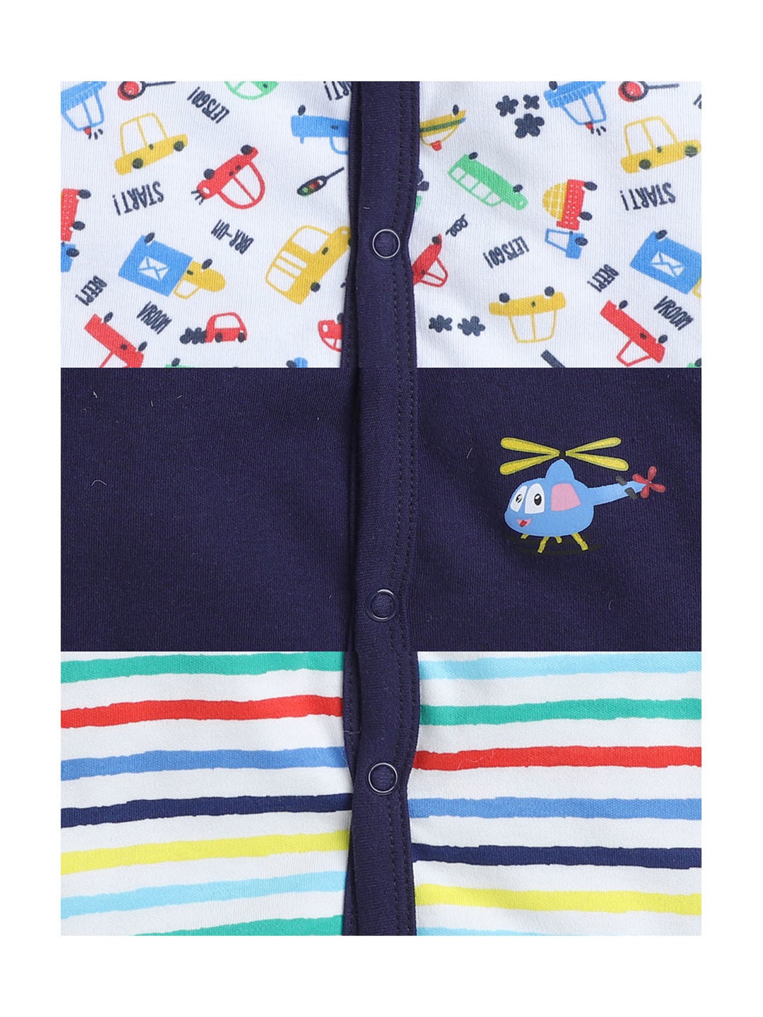 Bumzee Kids Navy & White Printed Jhablas (Pack Of 3)