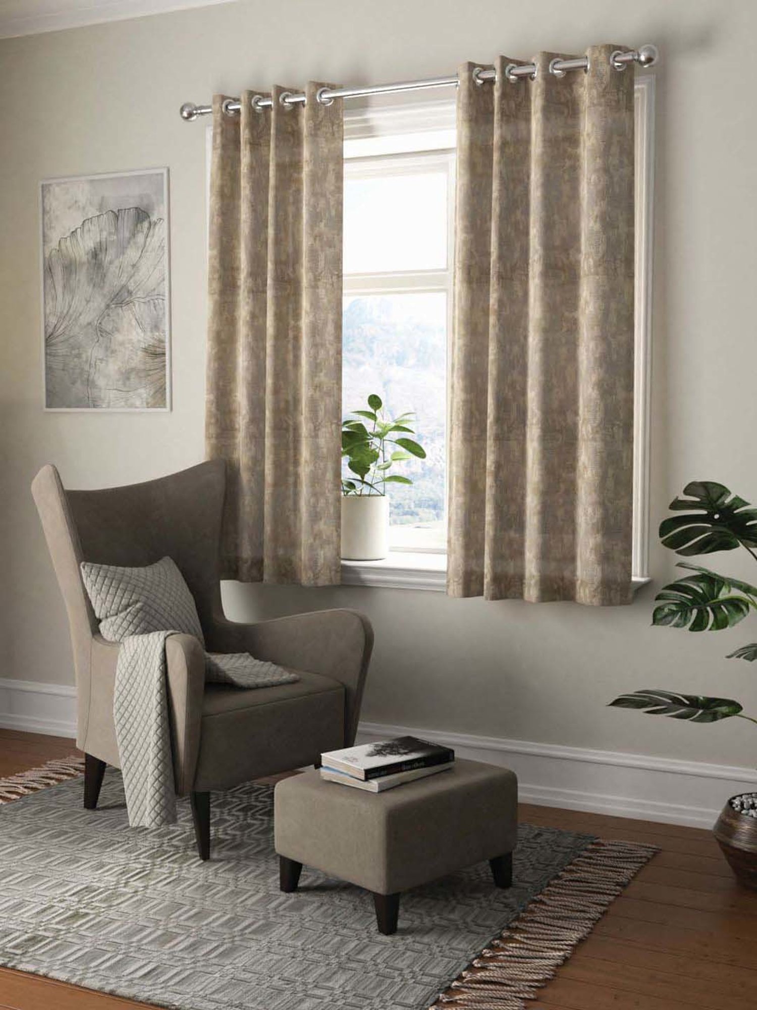 Bianca HOUSE OF LUX Beige Faux Silk 5 Ft. Window Curtain - Set of 2