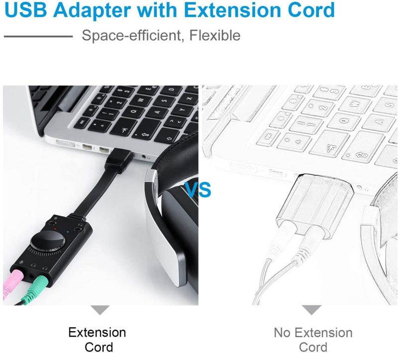 USB Sound Card,TechRise USB External Stereo Sound Adapter Splitter Converter with Volume Control for Windows and Mac,Plug & Play No Drivers Needed