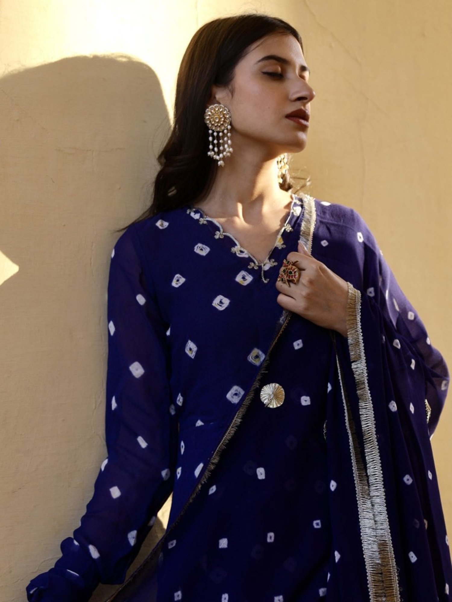 Asrumo Blue Handcrafted Bhandhej Anarkali