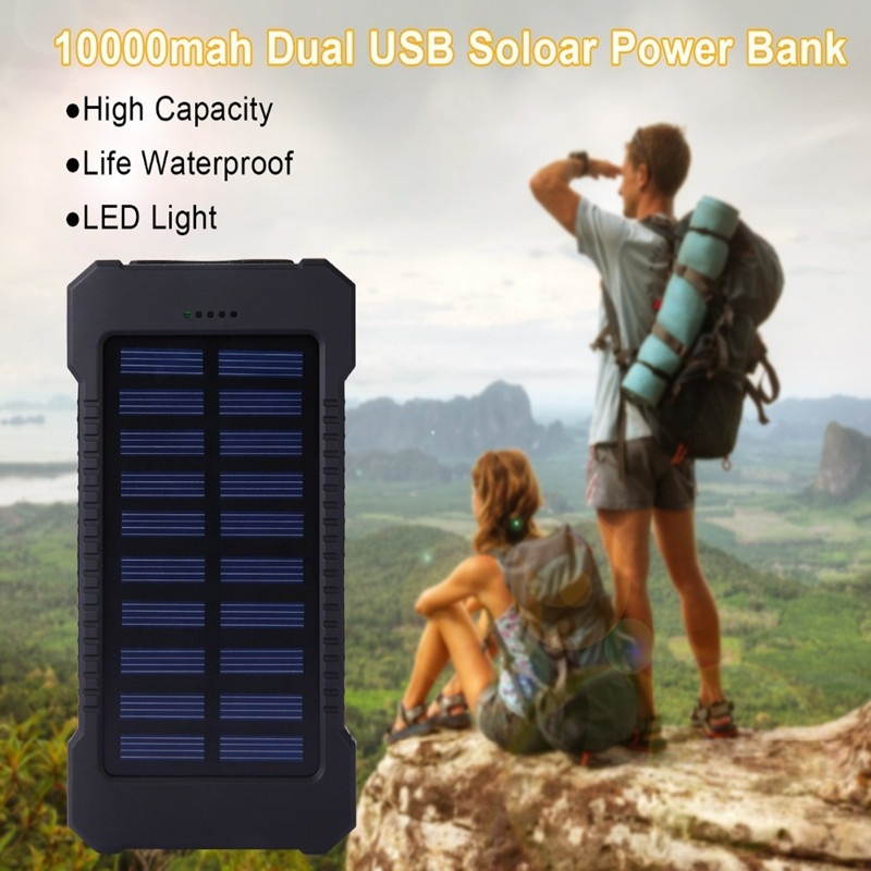 10000mAh Power Bank Waterproof Shock Drop Resistance Dual USB Travel Solar Charger PowerBank For Android Smart Phone