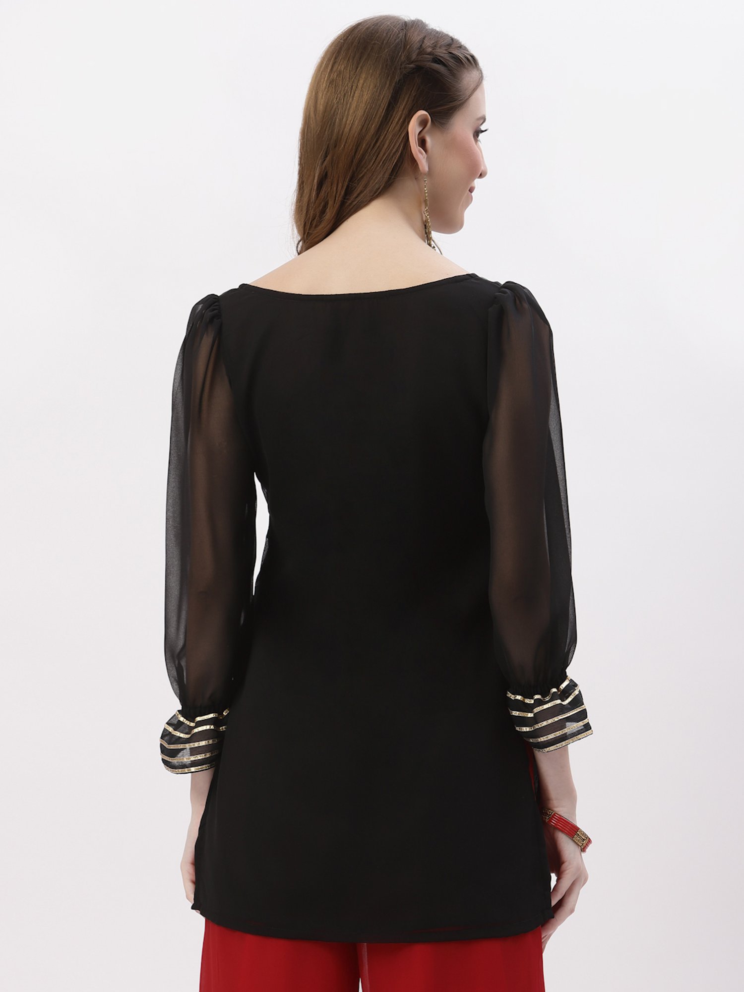 studiorasa Black Floral Print Straight Kurti