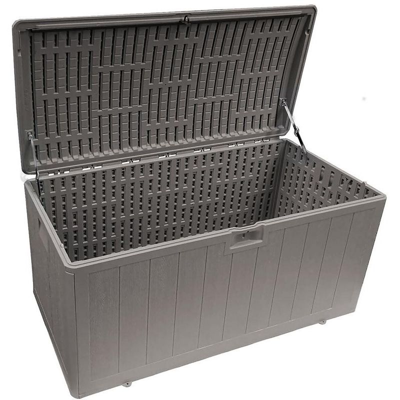 Plastic Development Group 105-Gallon Weather-Resistant Resin Outdoor Storage Patio Deck Box with Soft-Close Lid, Driftwood Gray