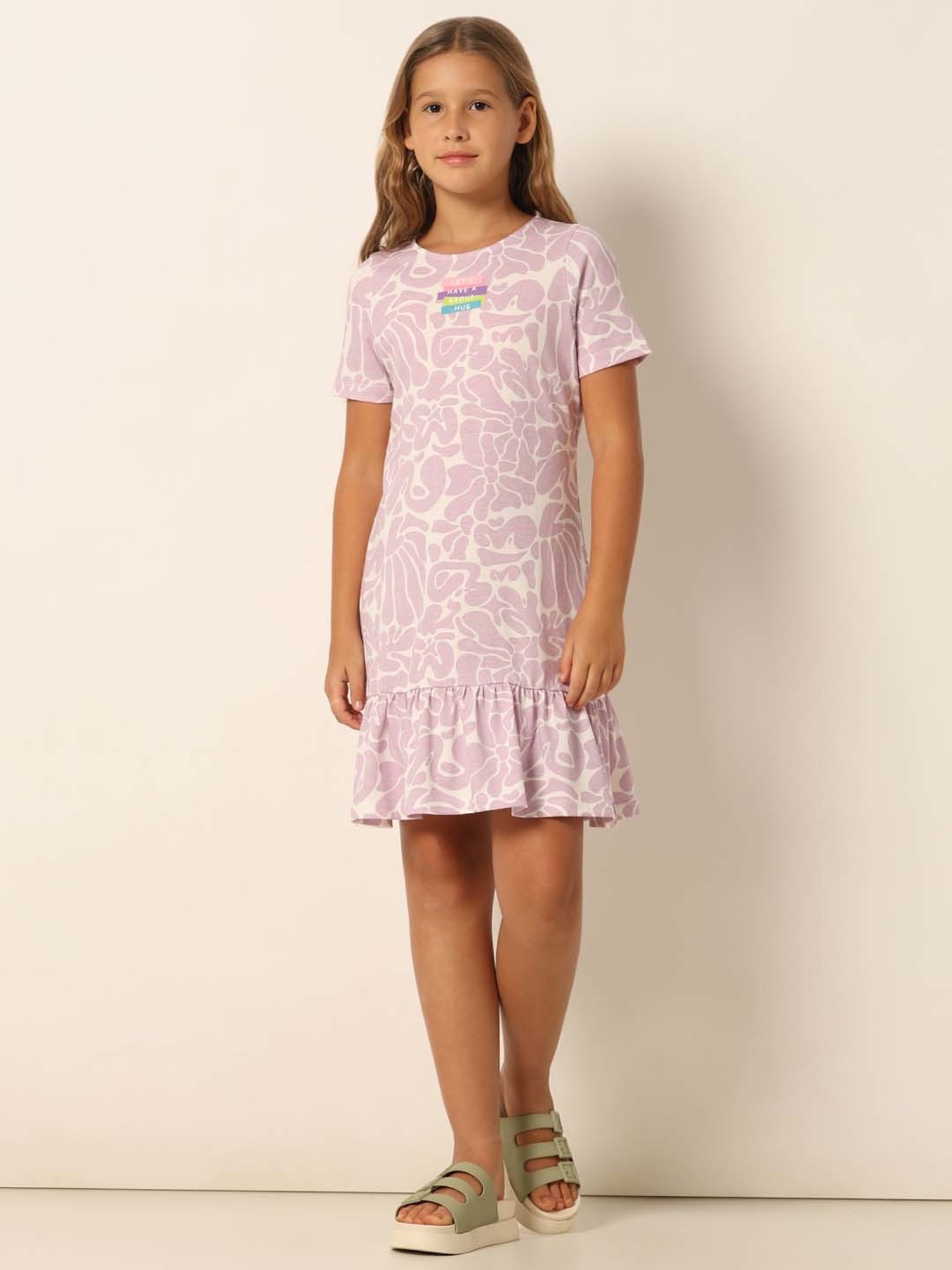 VERO MODA GIRL Pink Cotton Printed Dress