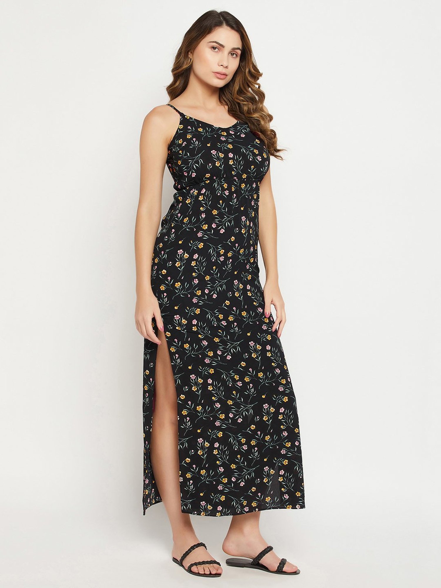 Clovia Black Floral Resort Wear Dress