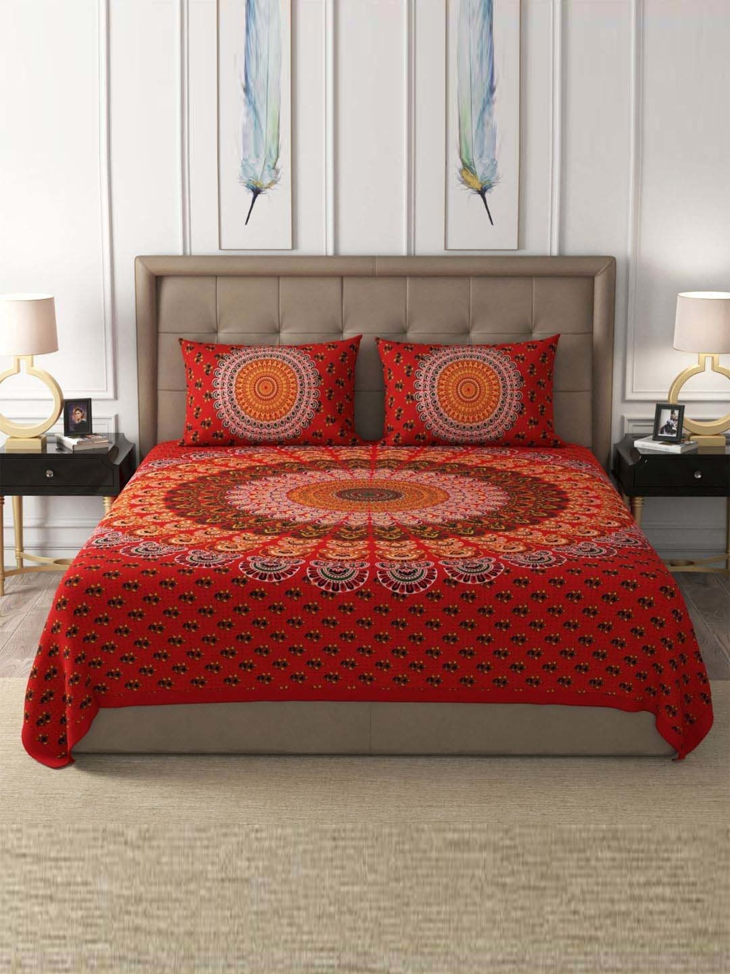 JaipurFabric Red 100% Pure Cotton 180 TC Double Bedsheet with 2 Pillow Covers