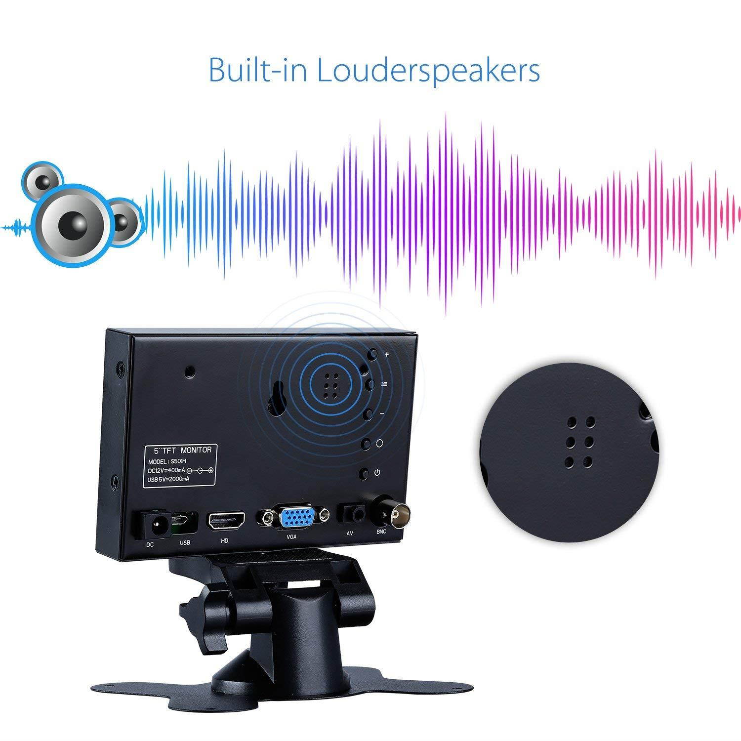 Eyoyo 5" Mini HDMI Monitor 800x480 Car Rear View TFT LCD Screen Display with BNC/VGA/AV/HDMI Input