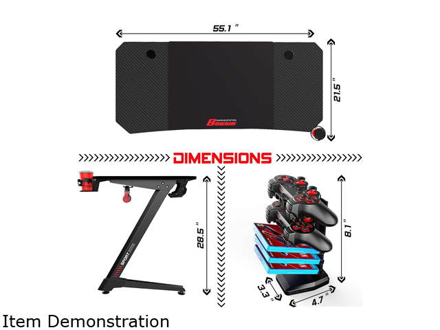 BOSSIN 55 Inch Ergonomic Gaming Desk, Z-Shaped Office PC Computer Desk with Large Mouse Pad, Gamer Tables Pro with USB Gaming Handle Rack, Stand Cup Holder&Headphone Hook