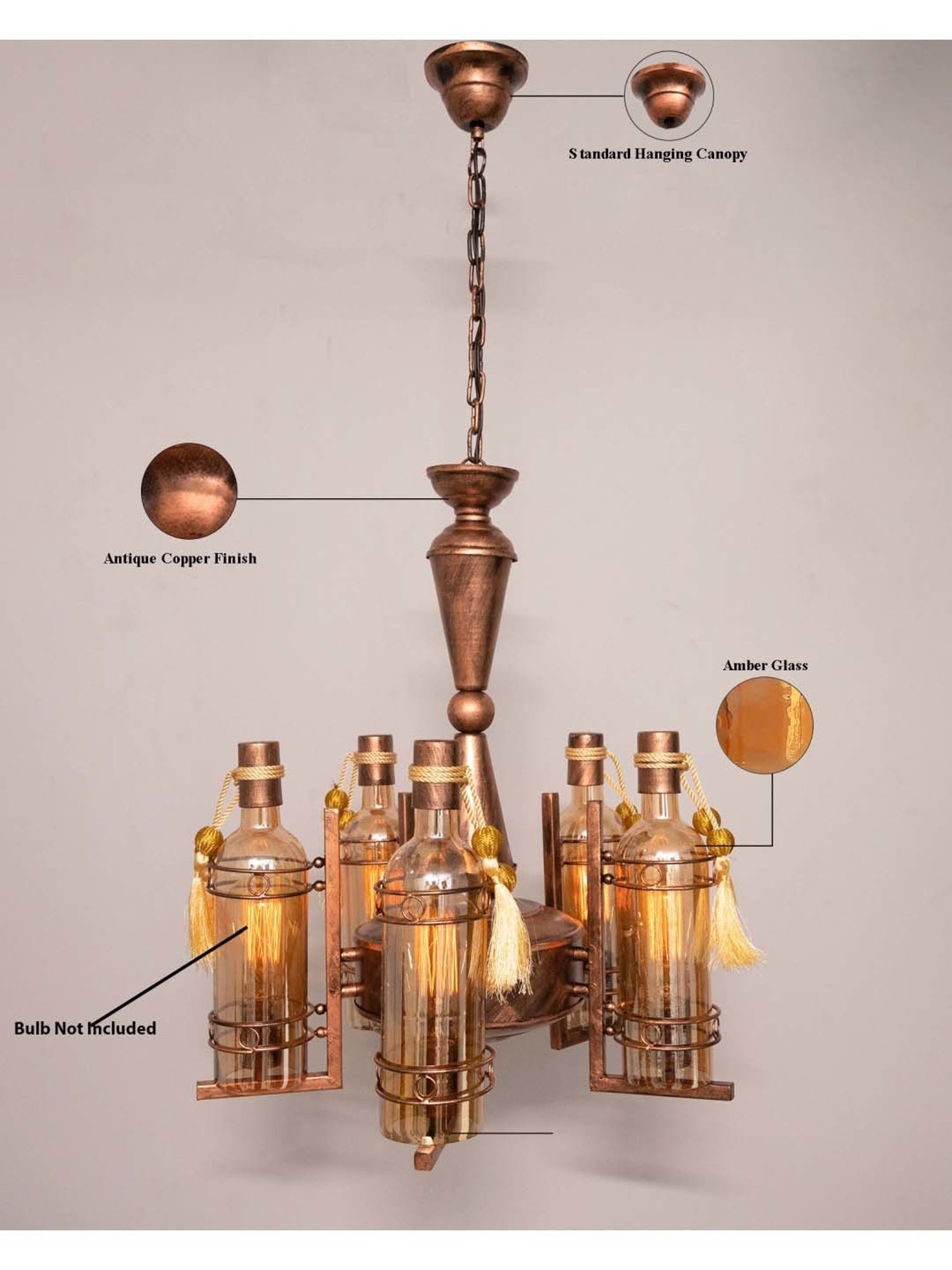 Homesake Vintage Edison Brown Metal 5-In-1 Rubbed Oil Antique Chandelier(Bulb not included)