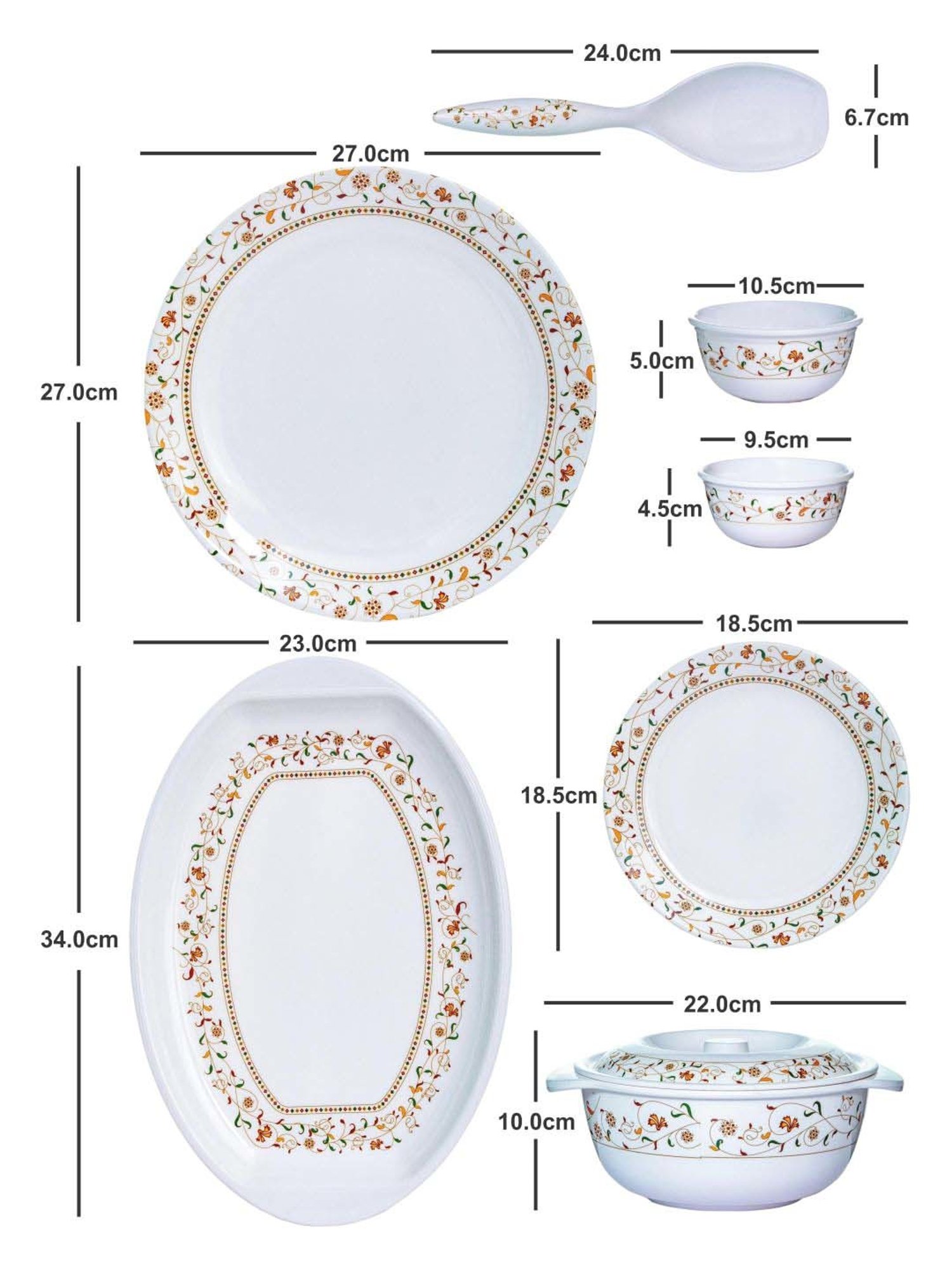 Cello White & Rust Glass Dinner Set