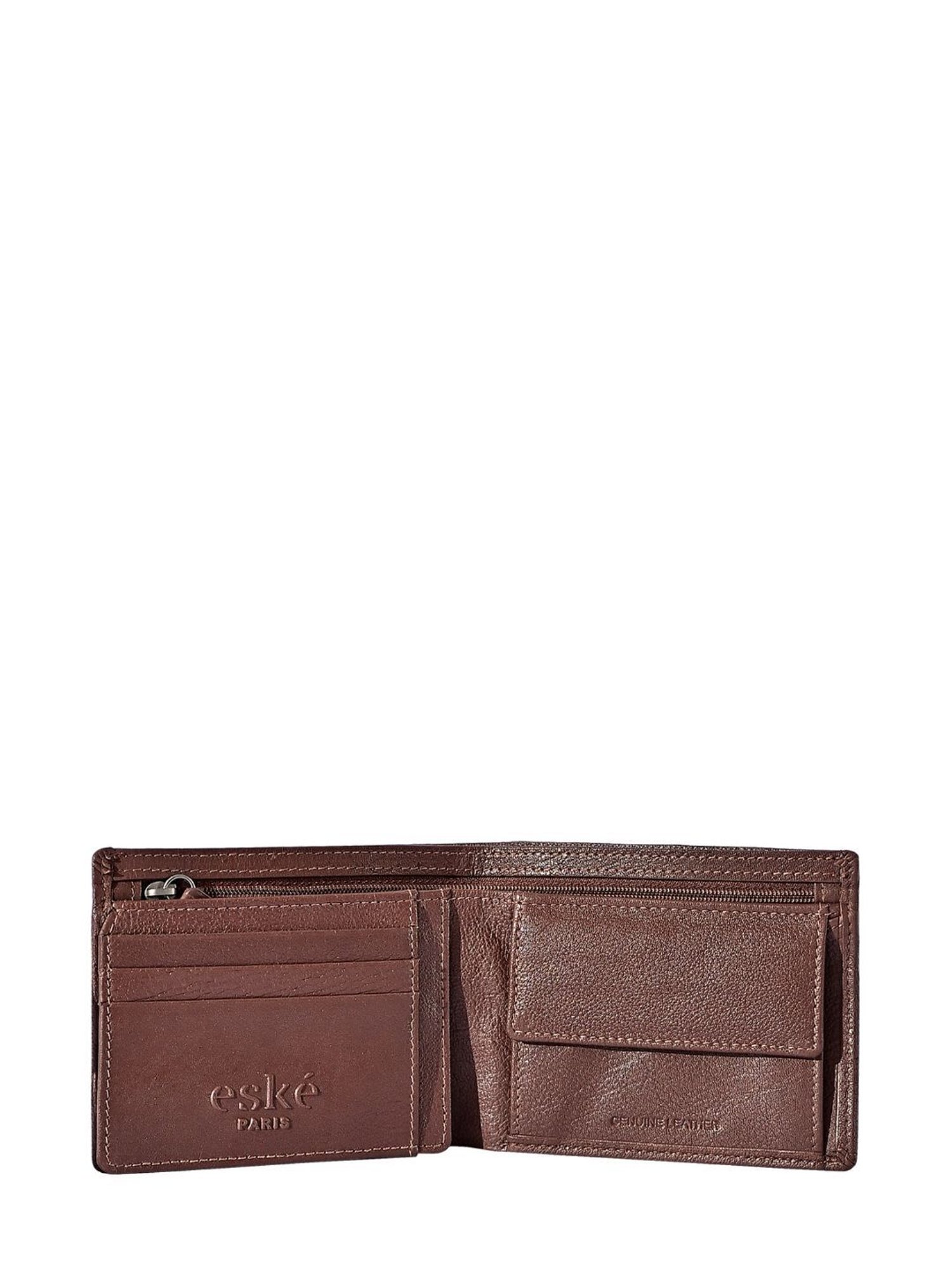 Eske Cole Brown Textured Leather Bi-Fold Wallet for Men