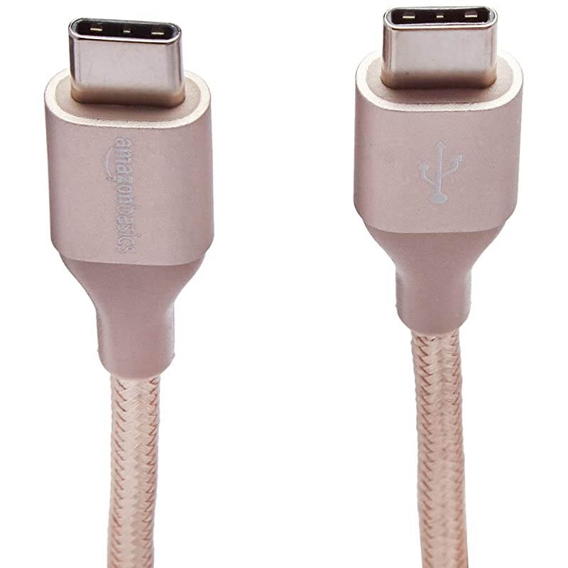 Double Braided Nylon USBC to USBC 20 Fast Charging Cable 3A 1Foot Gold