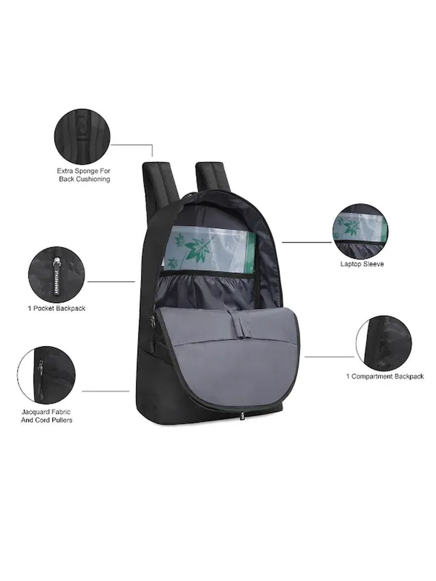 Aeropostale Fallon Black Solid Laptop Backpack