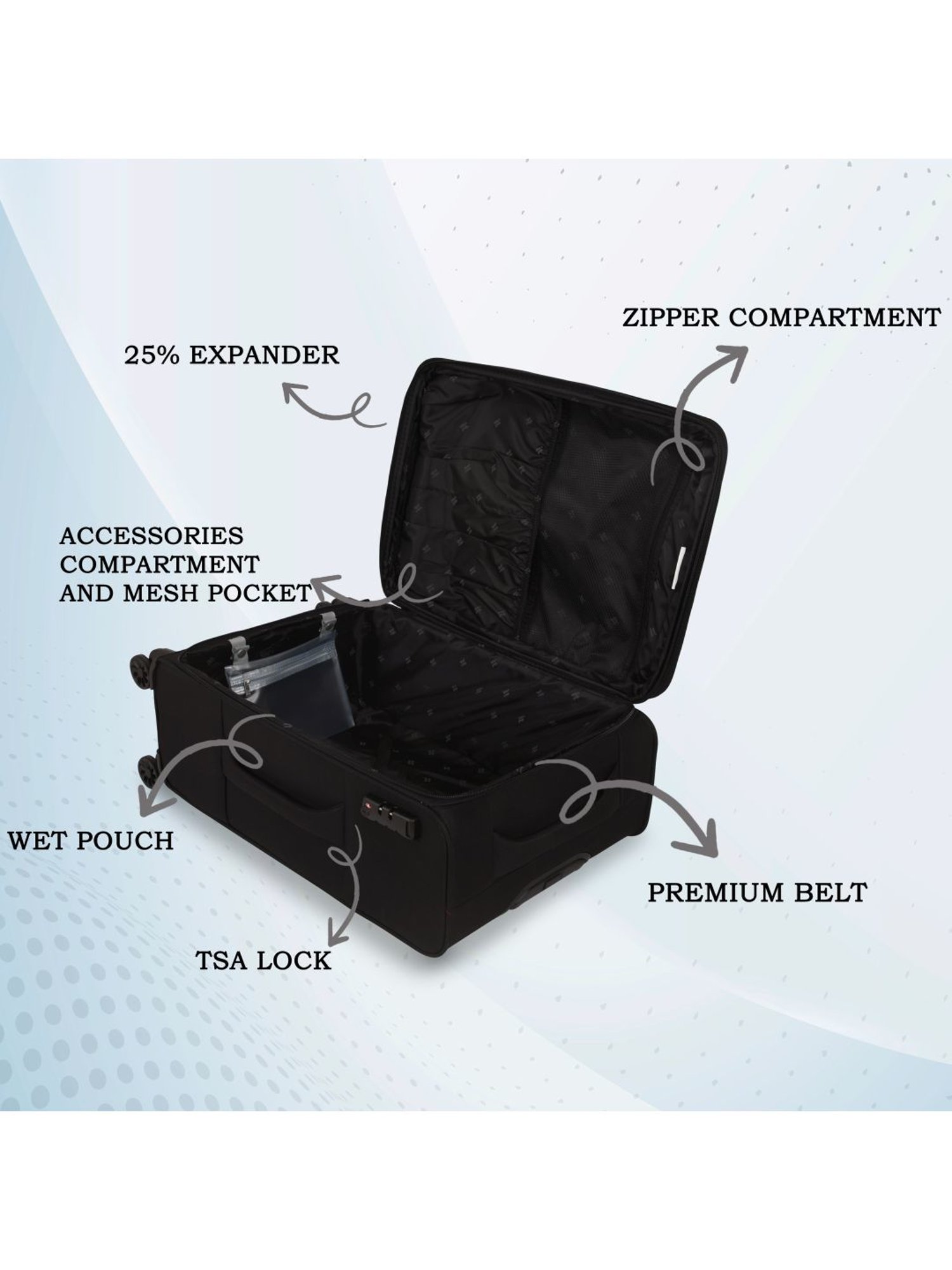 it luggage The Lite Black Large 28 inches Expandable Soft Case Luggage Trolley with TSA Lock