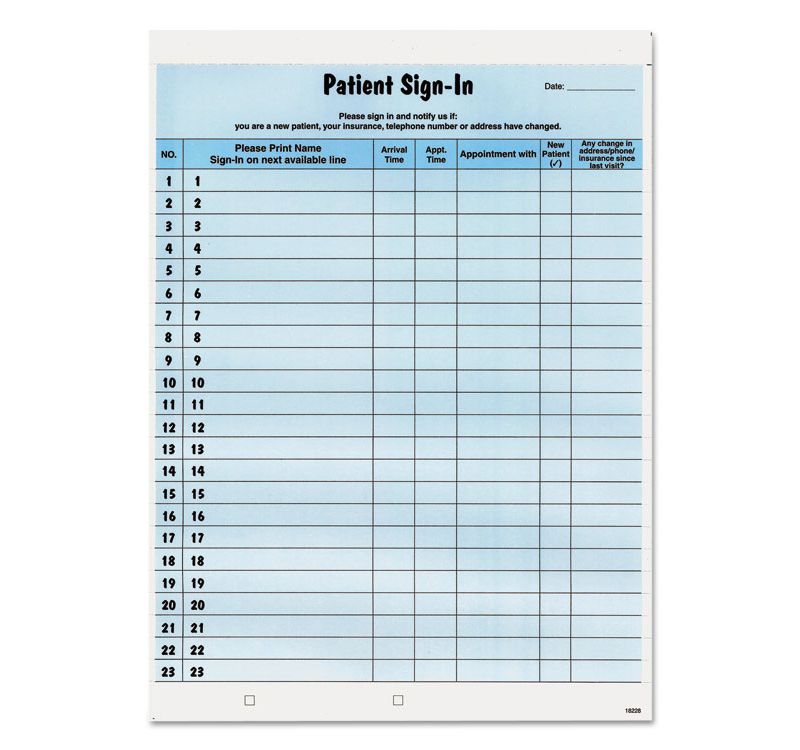 Tabbies Patient Sign-In Label Forms 8 1/2 x 11 5/8 125 Sheets/Pack Blue 14531