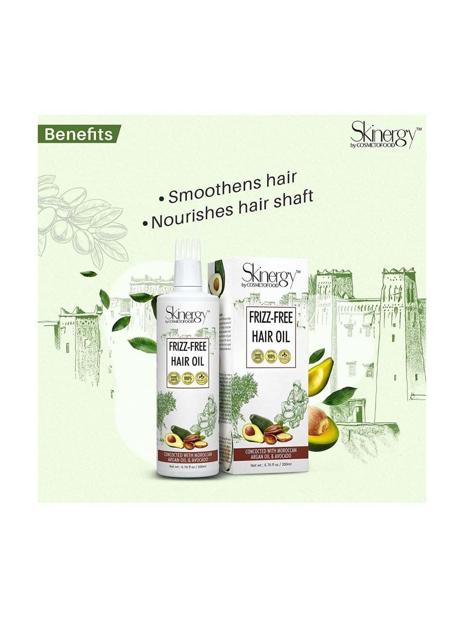Cosmetofood Skinergy Frizz-free hair oil with Moroccan Argan oil & Avocado - 200 ml