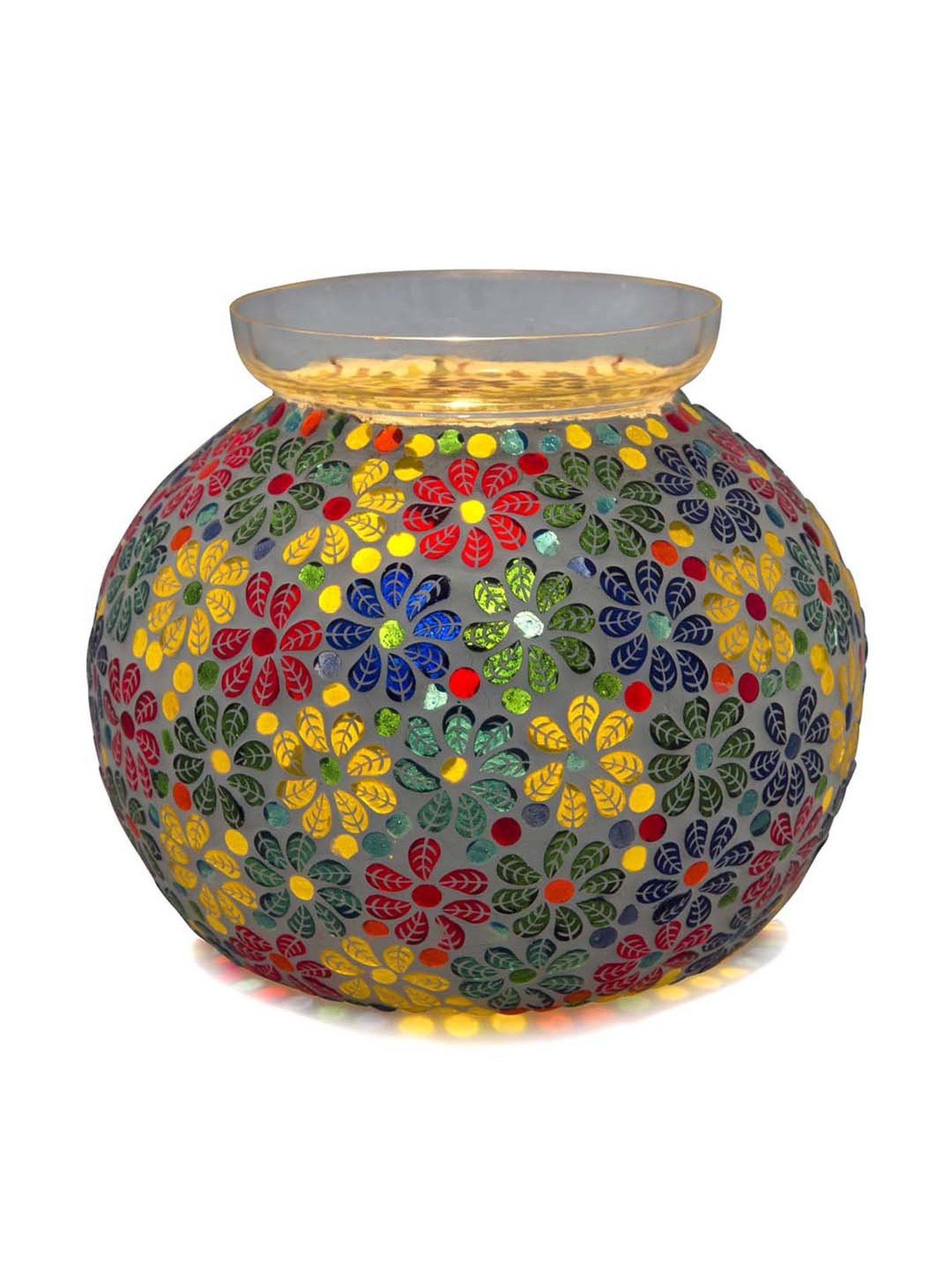 Homesake White Persian Mosaic Leafy Glass Table Lamp (Bulb Included) - Set of 1