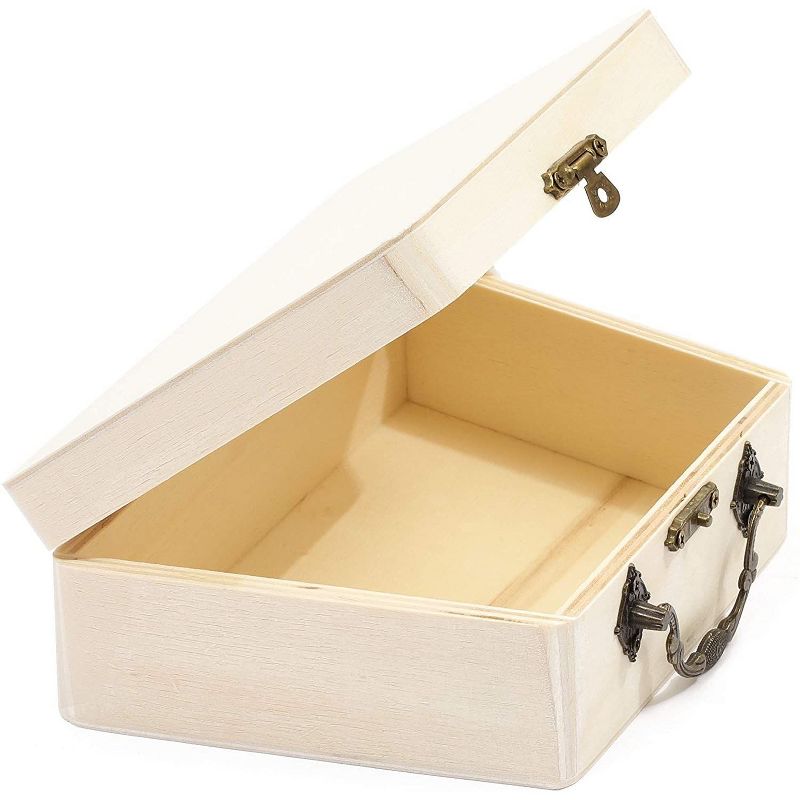 Bright Creations 2 Pack Unfinished Natural Wooden Boxes with Hinged Lid and Handle, Wood Craft Boxes for Storing Jewelry and Art DIY Projects