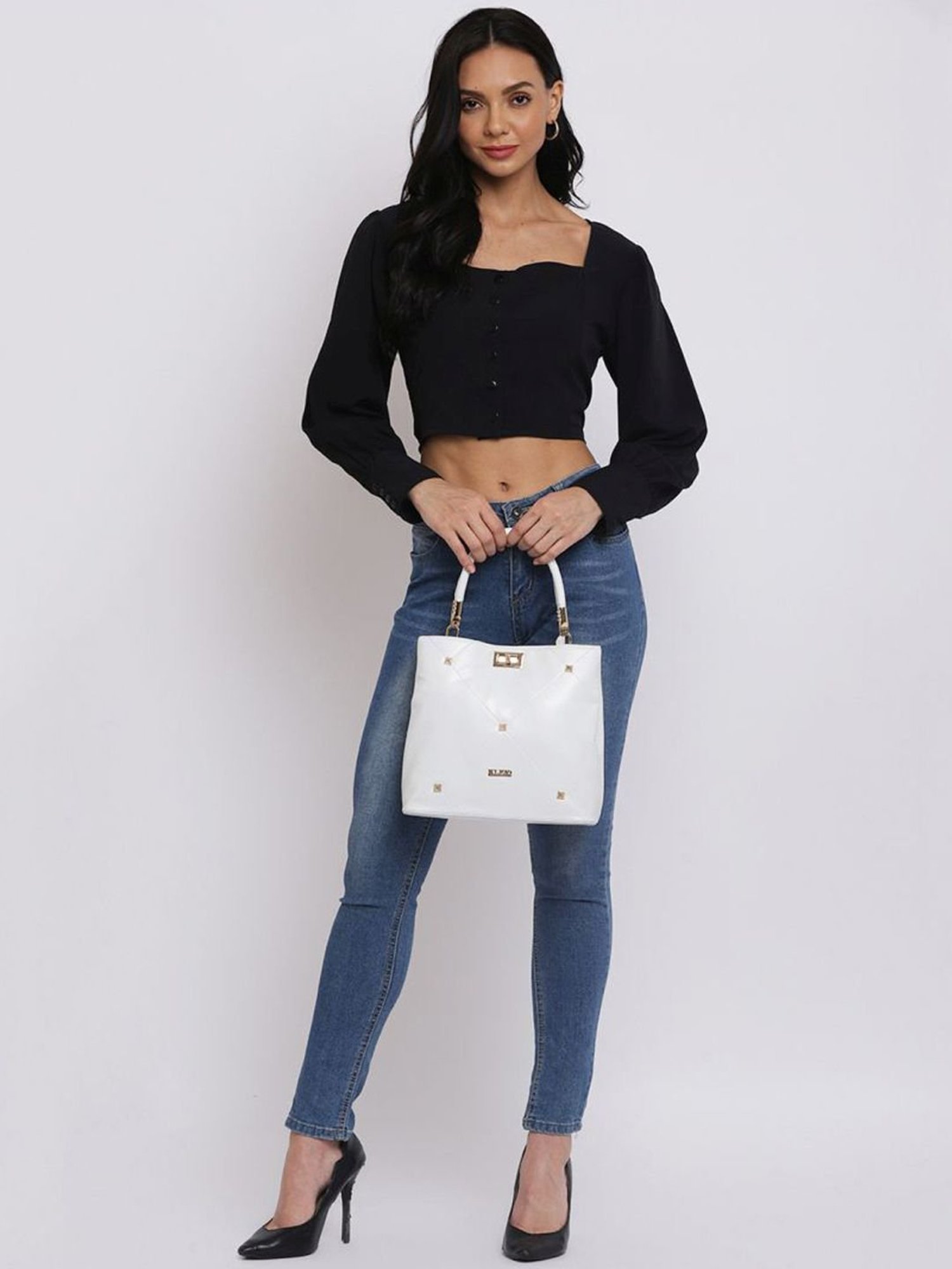 KLEIO White Textured Medium Handbag