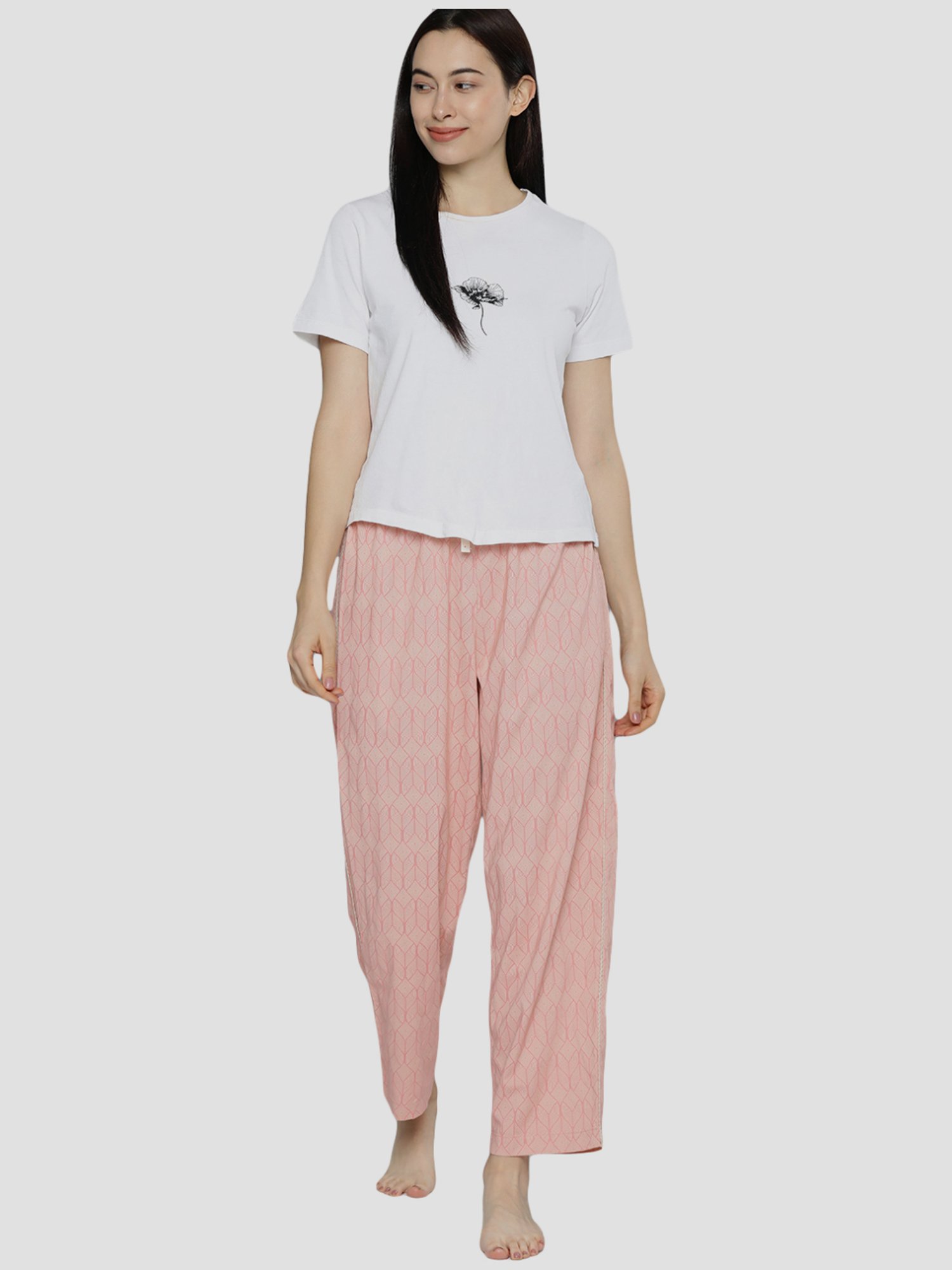 Chemistry Peach Cotton Printed Pyjamas