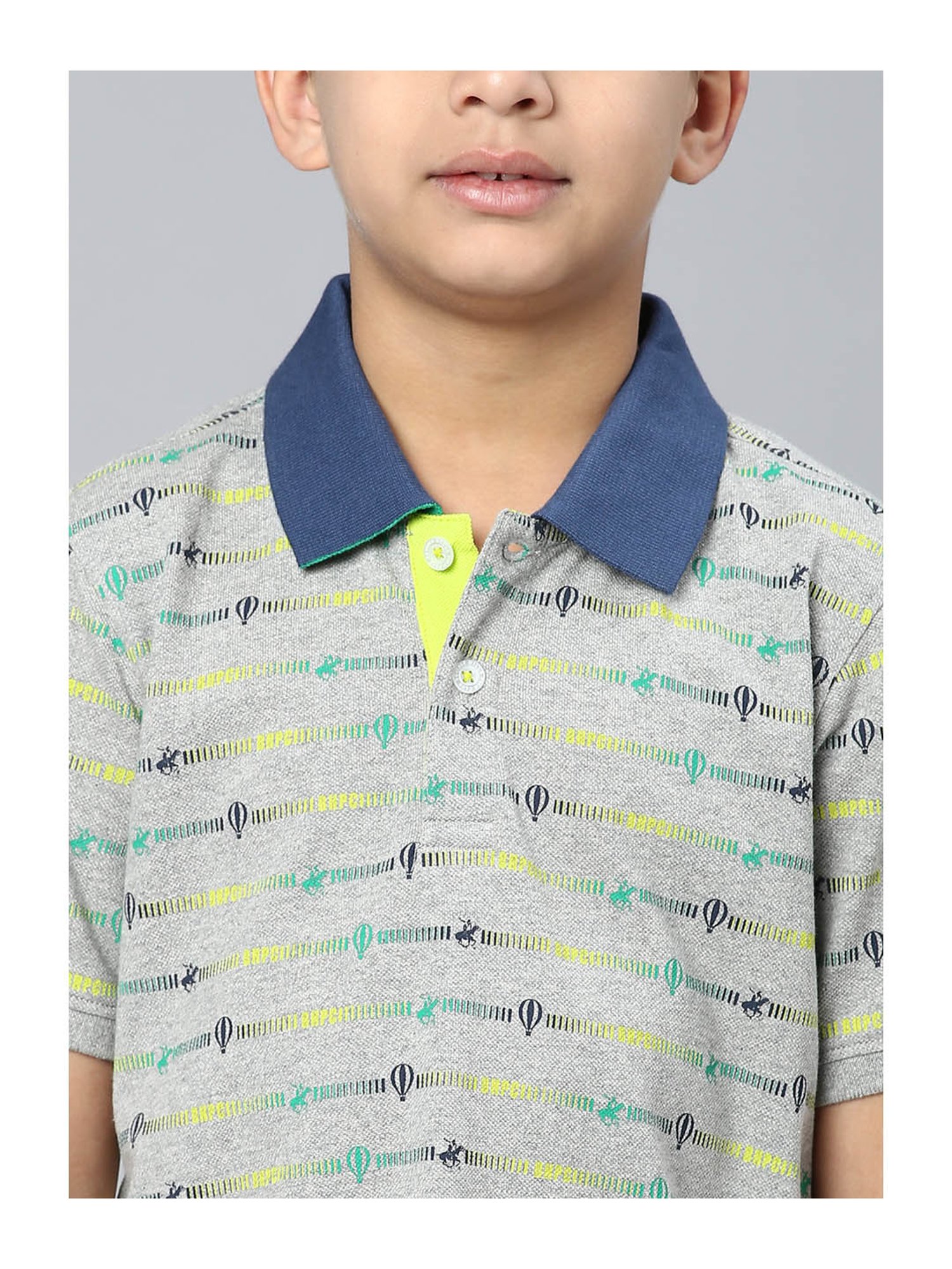 Beverly Hills Polo Club Boys Grey Printed Polo T-Shirt