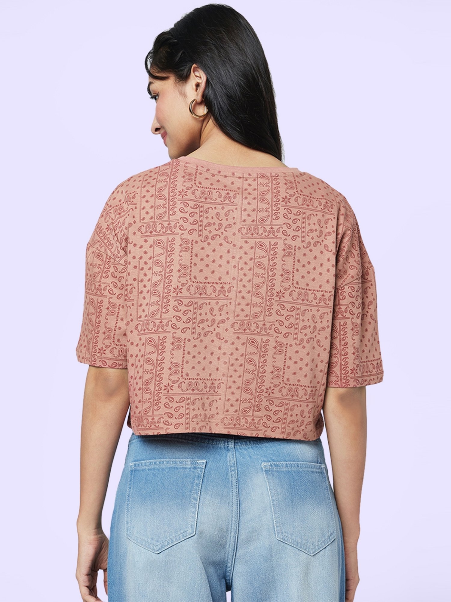 YU by Pantaloons Brown Cotton Printed Top