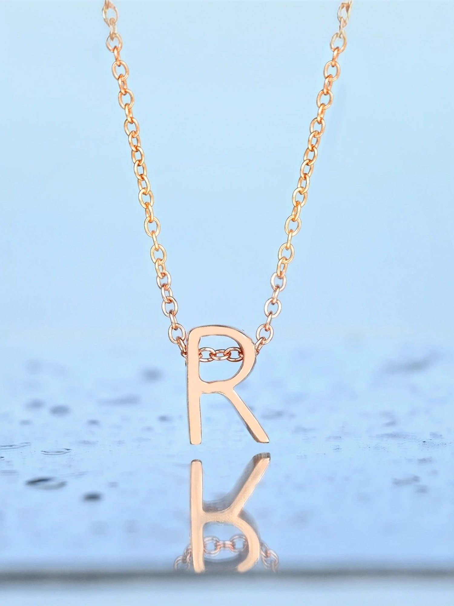 Touch925 Sterling Silver Radiant R Initial Rose Gold Chain Pendant