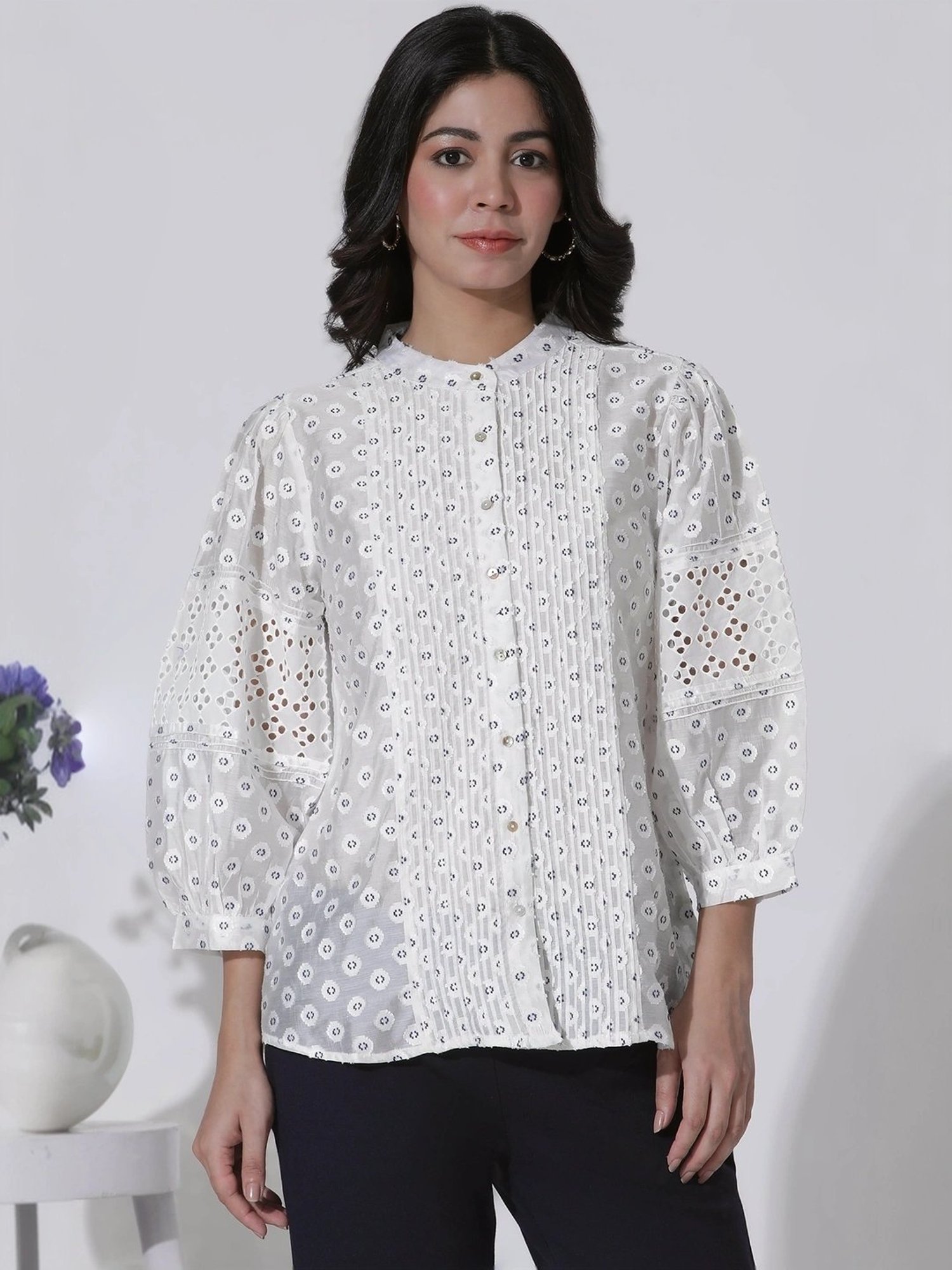 W White Embroidered Top