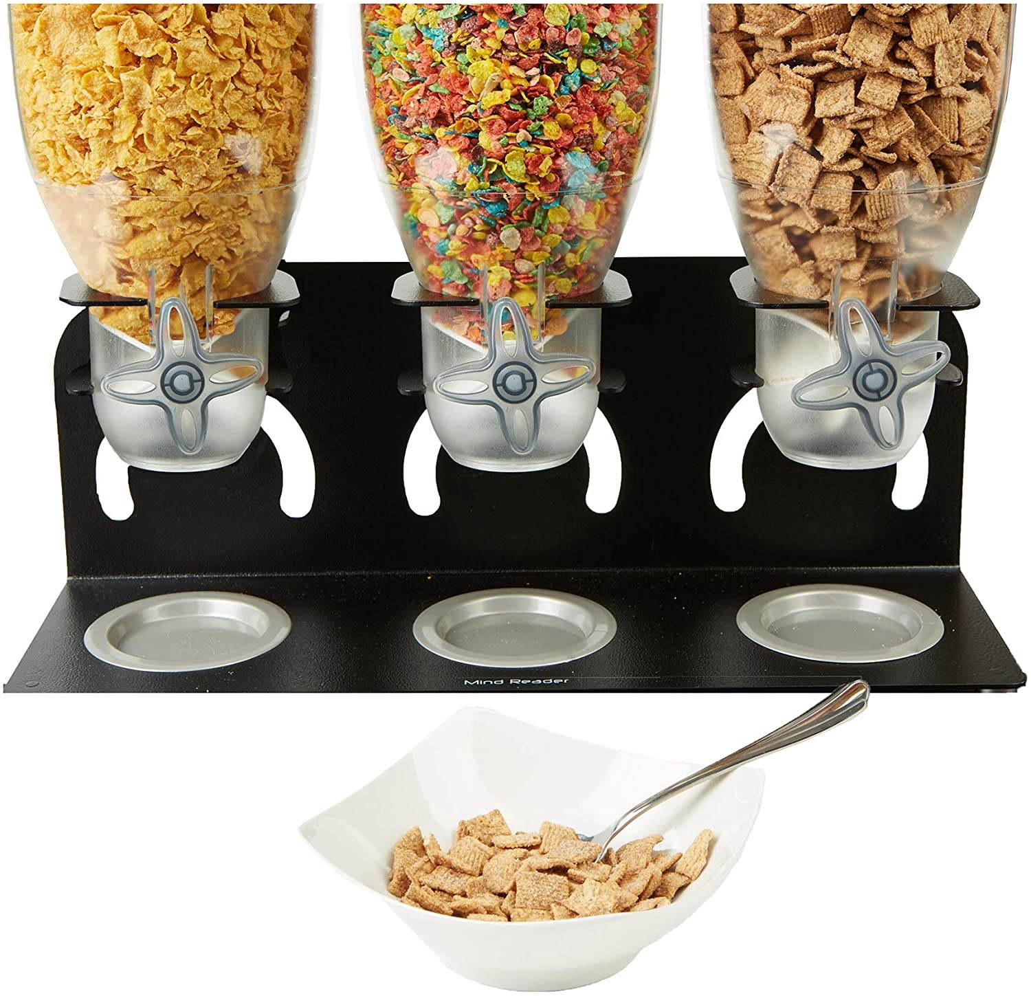 Mind Reader KELL300-BLK Metal Triple Cereal Dispenser, Black