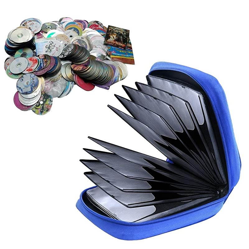 CD Case, Nylon 32 Capacity CD DVD VCD Case Wallet Storage Holder Bag (Blue)